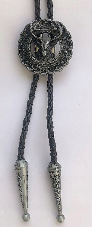 Kravata bolo western jelen paroháč staré stříbro pletenina přírodní kůže