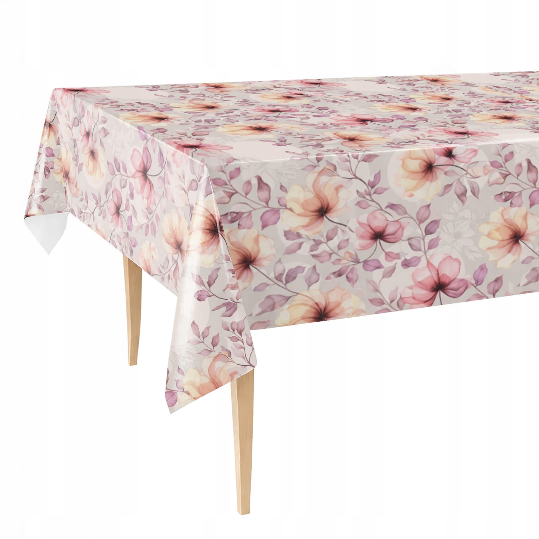 Cerata na stůl, silný ubrus 140x500, omyvatelný, voděodolný, šedé růžové květy