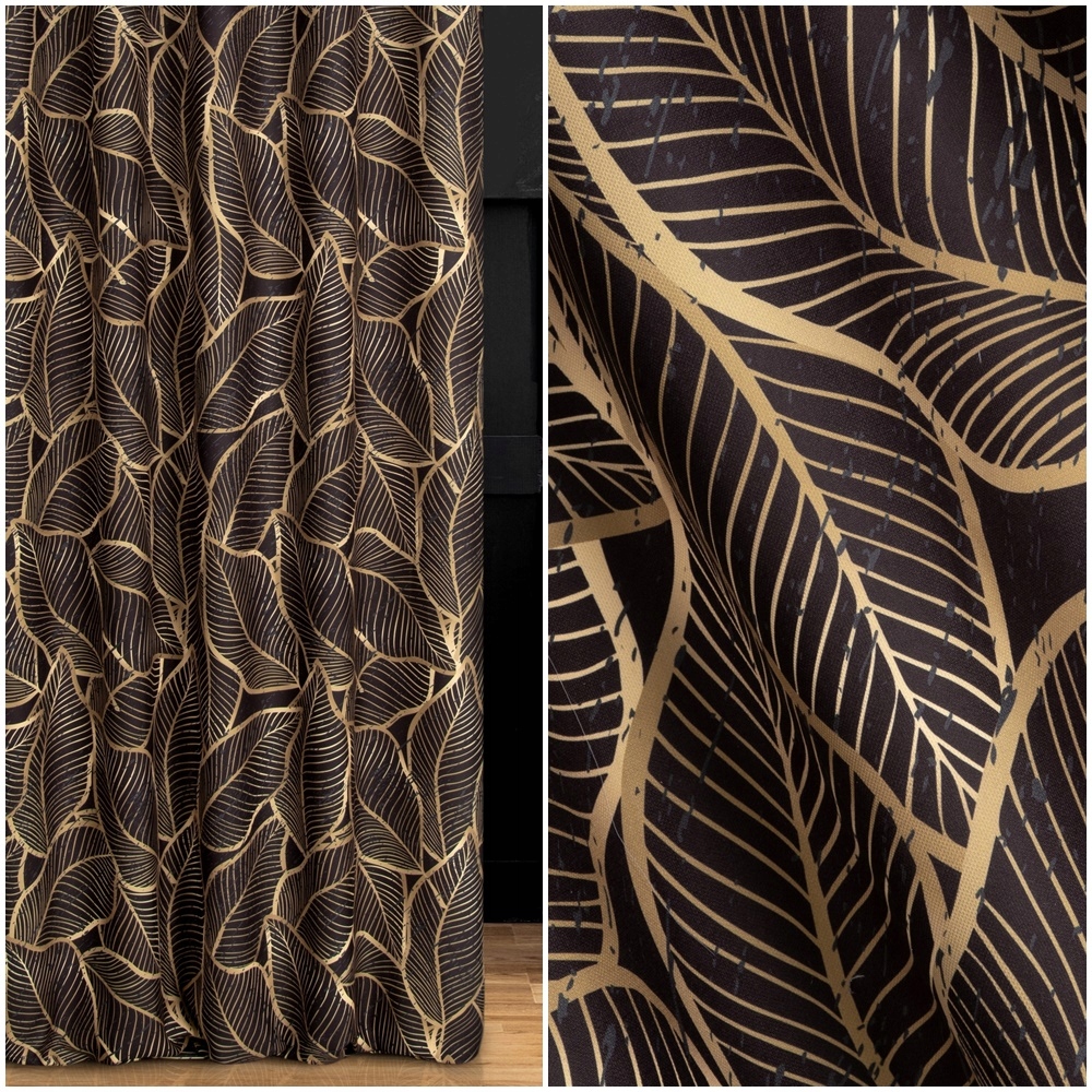 

Zasłona Na Metry Czarna Złote Liście 280 CM Ada