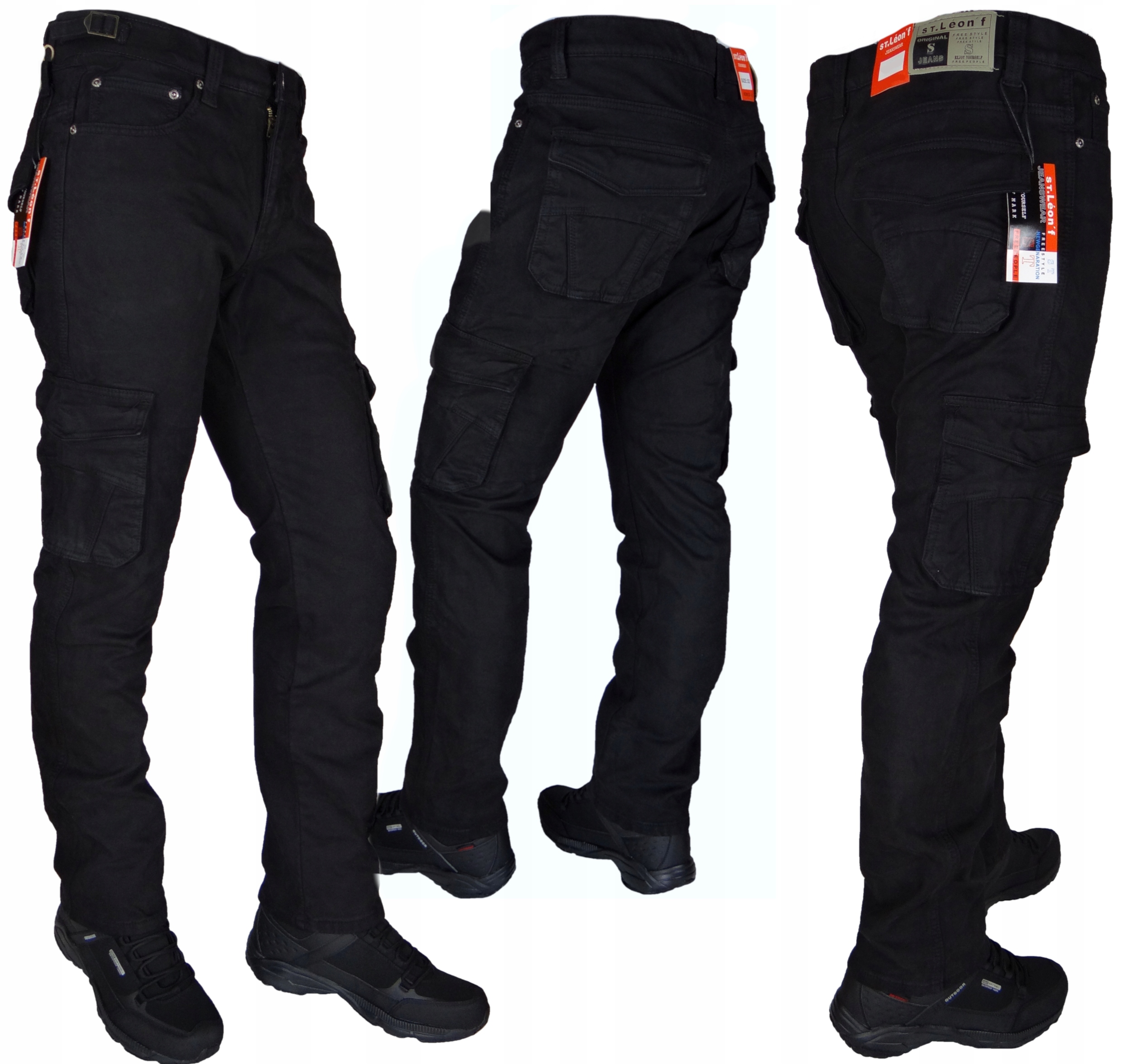 Spodnie Bojówki Czarne r 34 L30 Work-y Krótsze Rozciągliwe