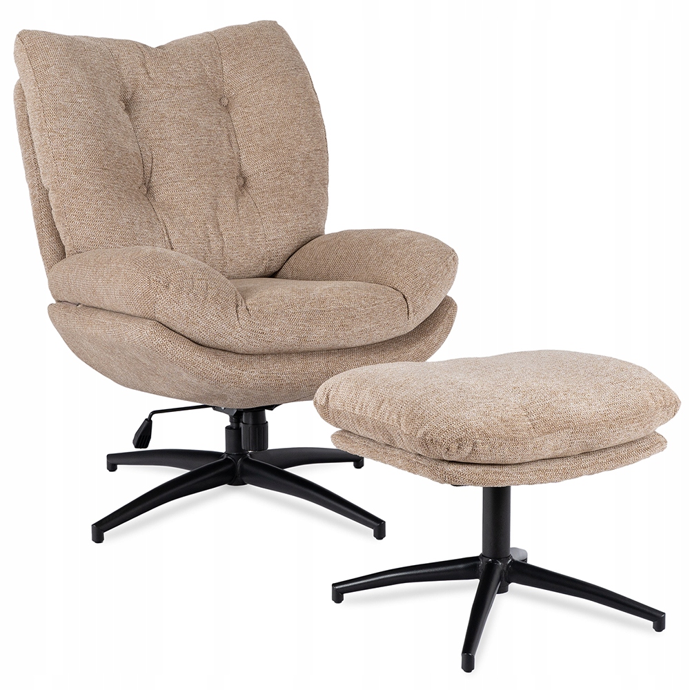 Otočné křeslo s podnožkou, čalouněné béžovou barvou Fremont