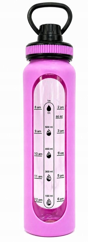 Bidon Smukee 1000 ml fioletowy szklany w silikonowej osłonie