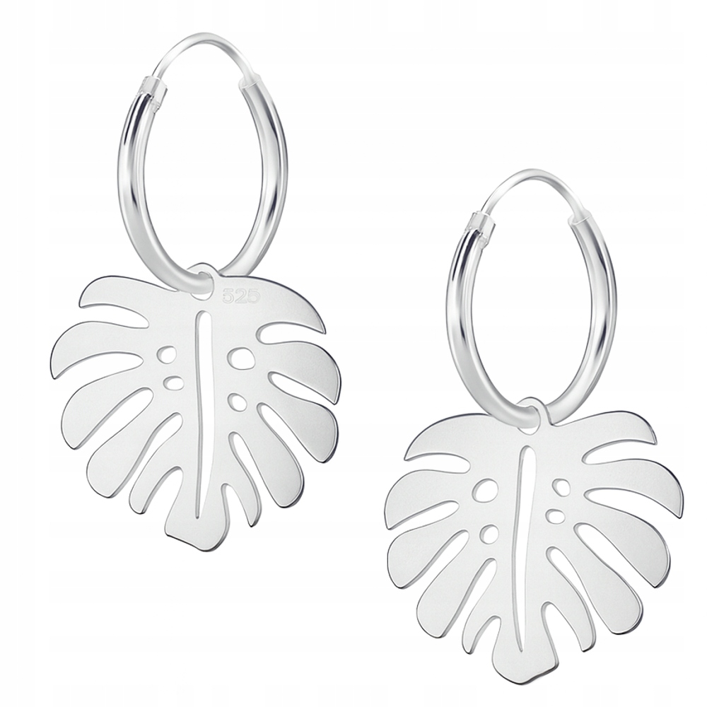Stříbrné malé kruhové náušnice Monstera Symbol míru Stříbro 925