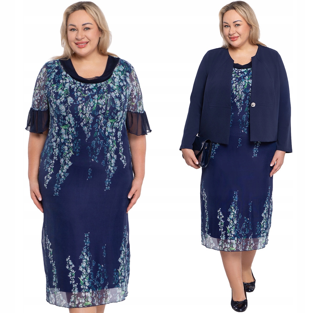 Tmavě modrá šaty se zelenými květy 60