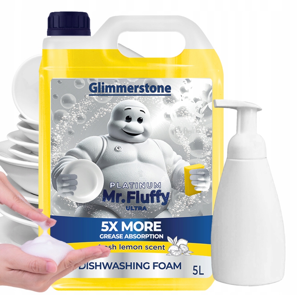 Mr. Fluffy Tekutý Prostředek Na Mytí Nádobí V Citronové Pěně Dávkovač