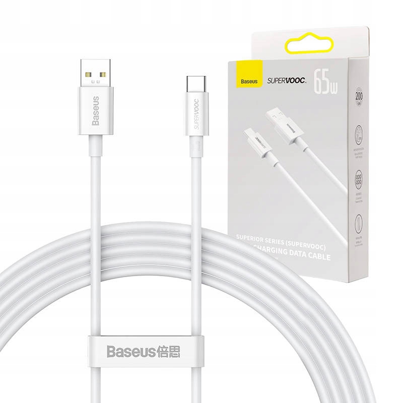 BASEUS SZYBKI KABEL PRZEWÓD USB-A 2.0 DO USB-C QC PD 4.0 65W 480MBPS 2M