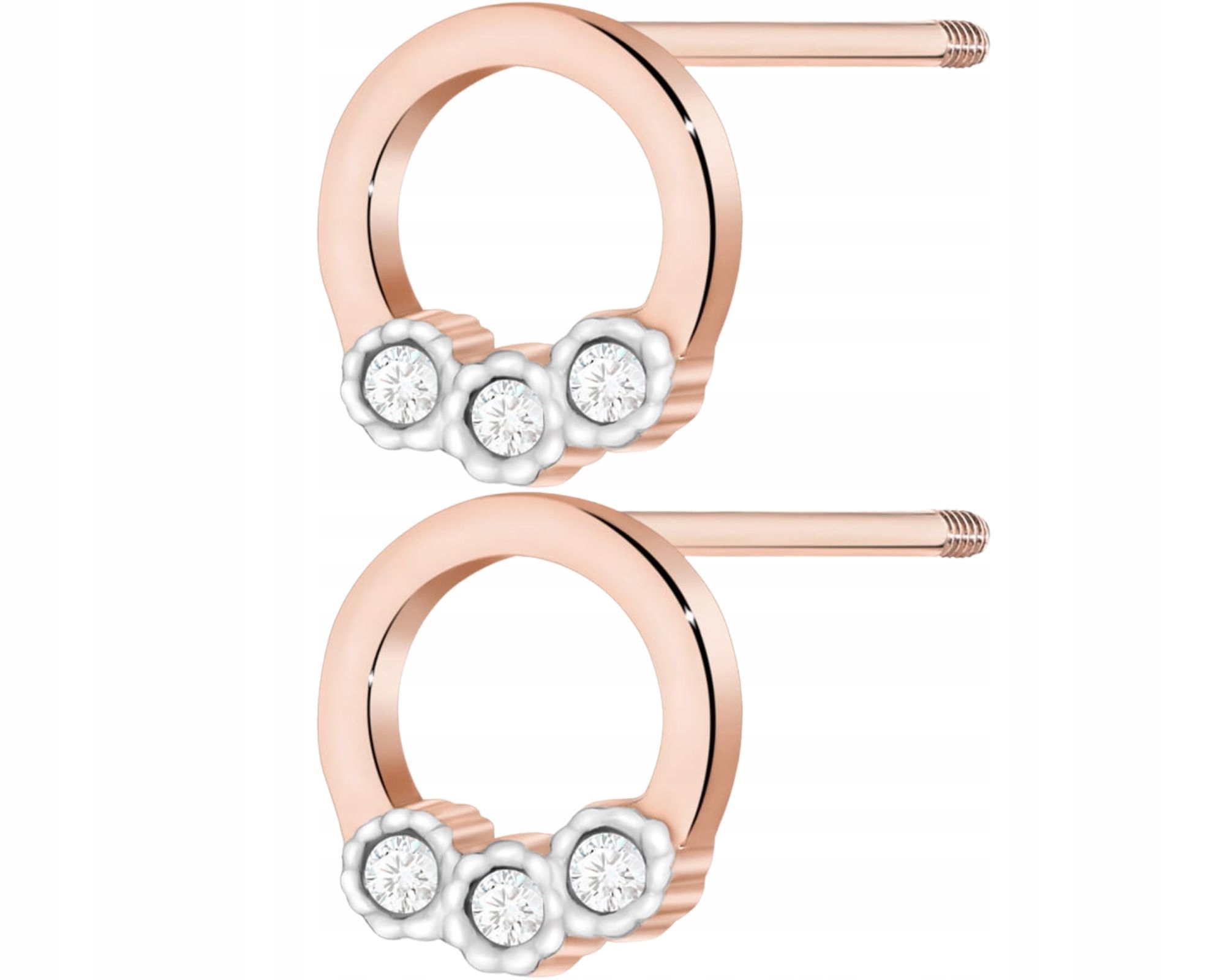 Růžové Zlaté Náušnice S Diamanty, Šroubovací Ryzost 585 14K, Dárek