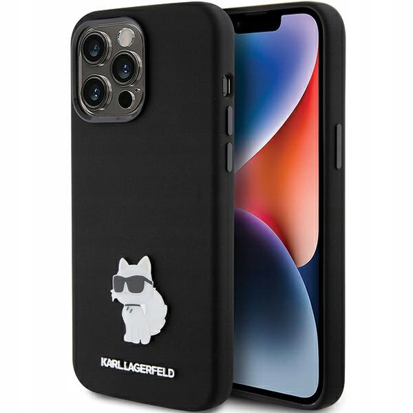 Etui Karl Lagerfeld do iPhone 15 Pro czarny case plecki Choupette Metal Pin