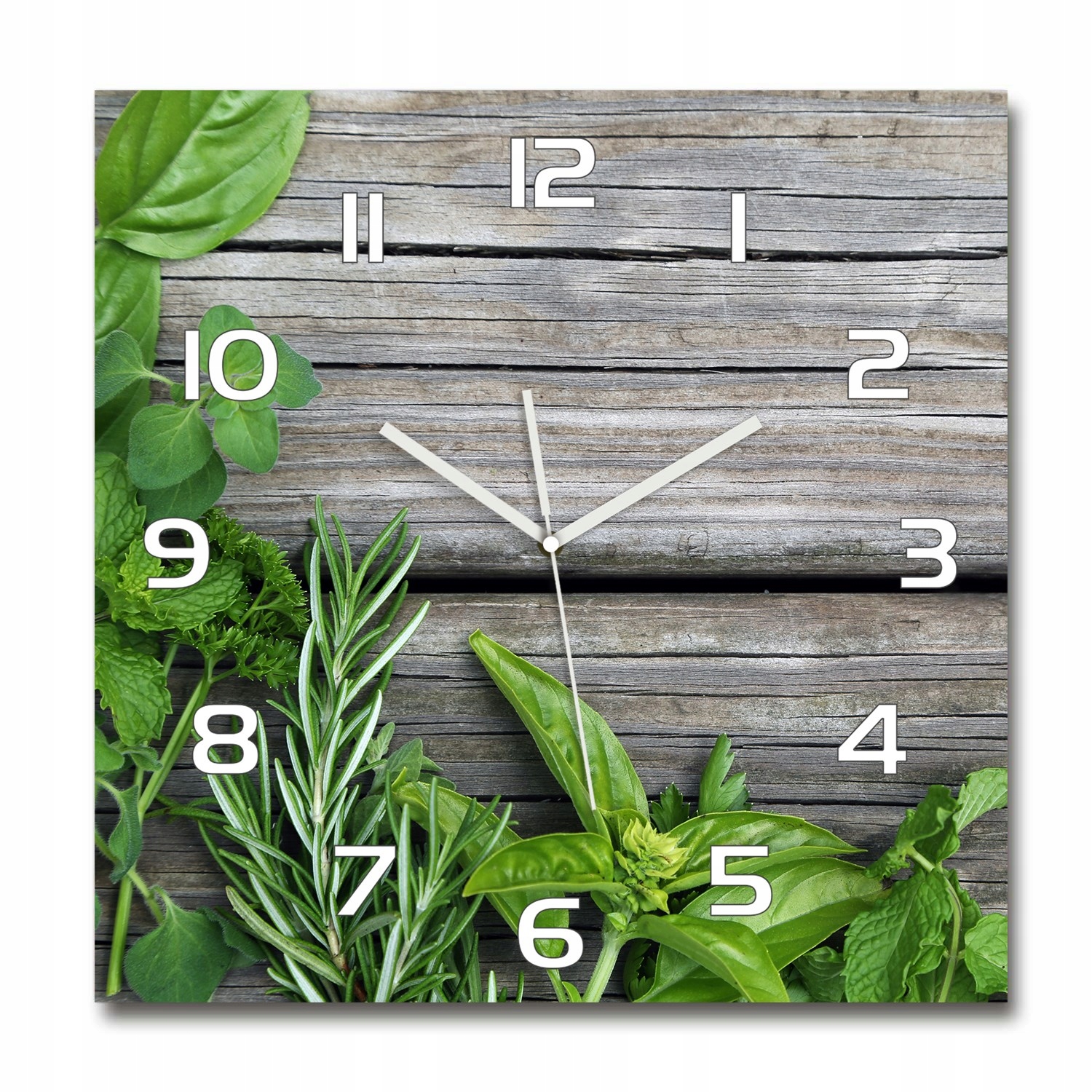 

Cichy szklany zegar Drewniane tło zioła 60x60 cm