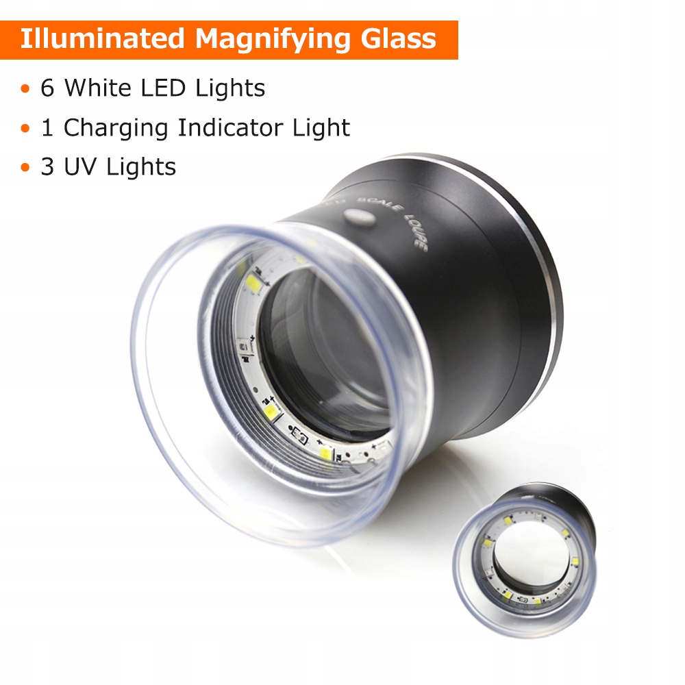 30x Skala LED Loupe Iluminowaną luźność z 6 białymi światłami 3 UV 18
