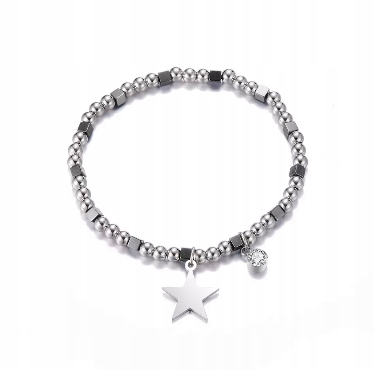 

Bransoletka stalowa koraliki zawieszka gwiazdka