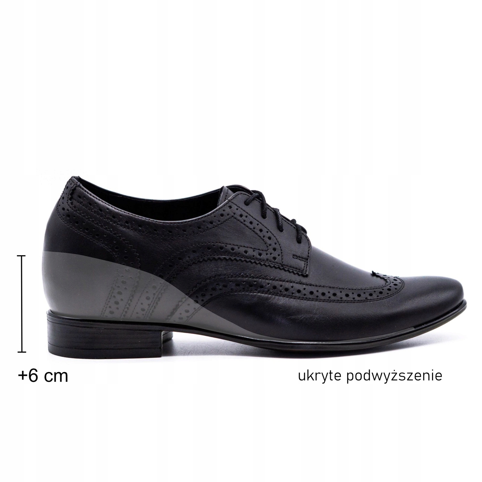 Buty Brogsy Podwyższające 6cm Skórzane Wizytowe Czarne P617 40