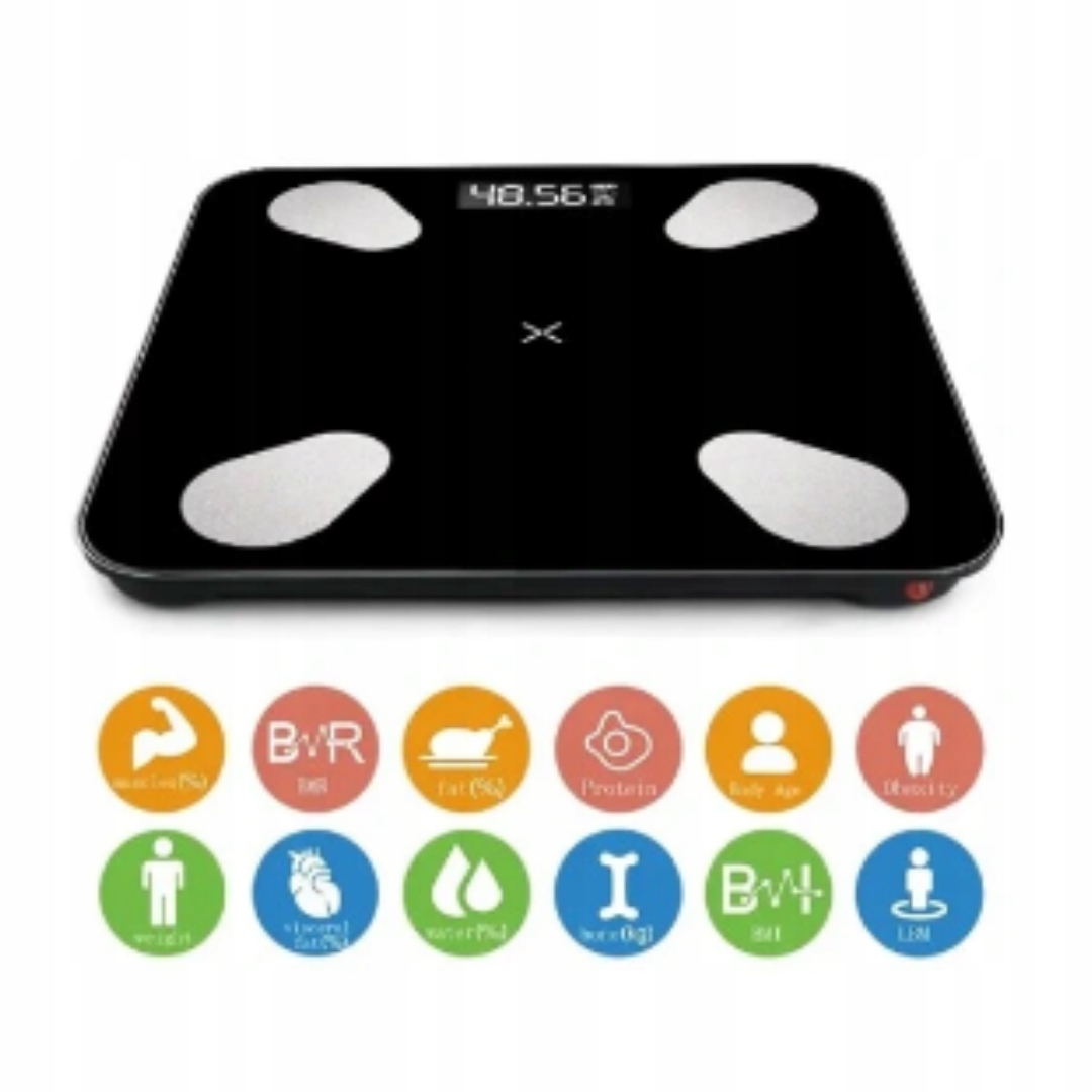 WAGA ŁAZIENKOWA SMART BLUETOOTH INTELIGENTNA ANALITYCZNA 180KG BATERIE Materiał obudowy szkło