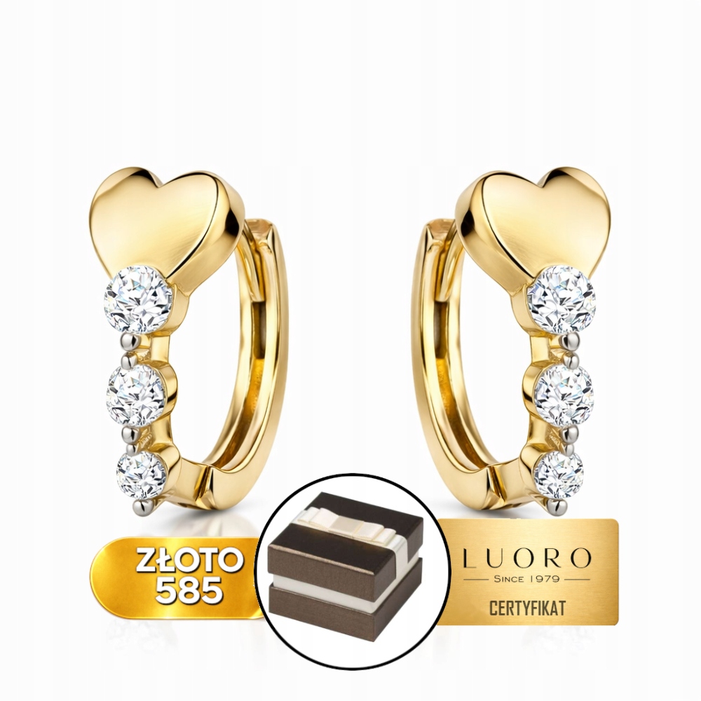 Náušnice Zlaté 585 14k Srdce A Řada Zirkonů Dárek