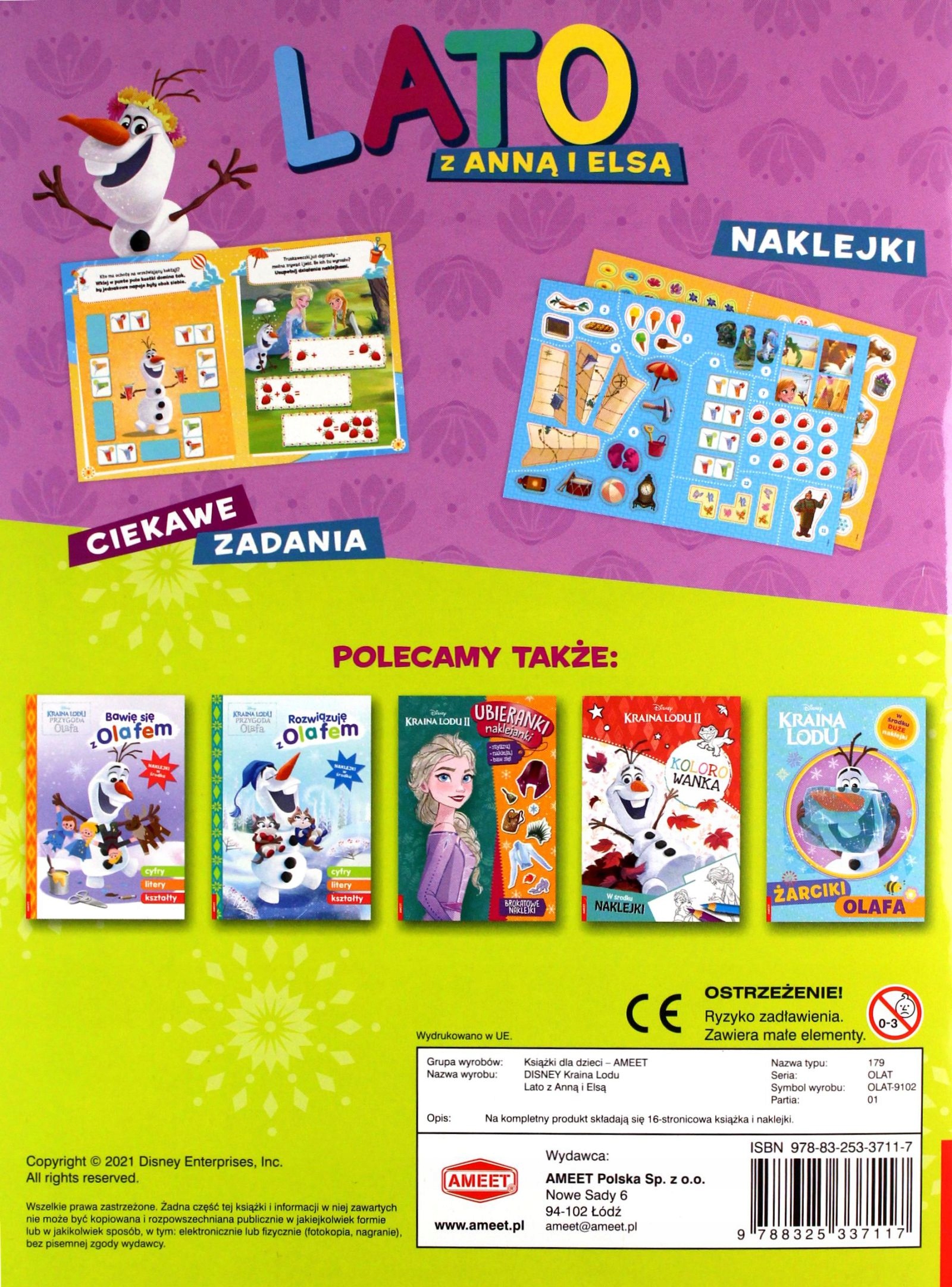 DISNEY KRAINA LODU LATO Z ANNĄ I ELSĄ OLAT-9102 [KSIĄŻKA] Stan opakowania oryginalne