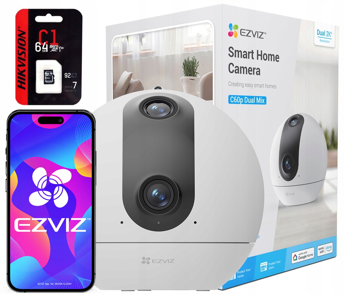 Otočná WiFi kamera Ezviz C60P s duálnym objektívom 6Mpx Sd karta 64GB