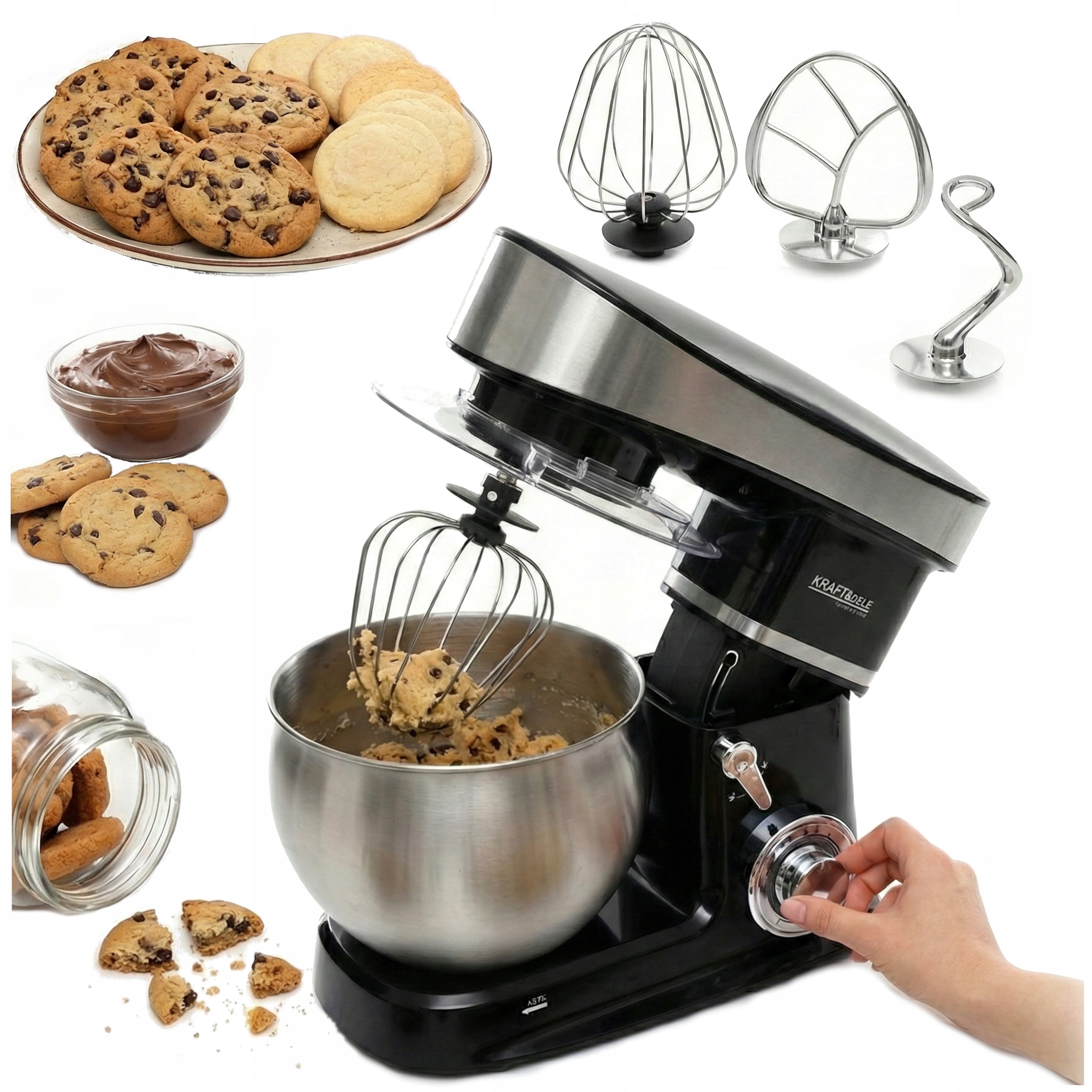 Robot Kuchenny Planetarny Mikser Duża Misa 6L 2500W 6 Prędkości Nierdzewka