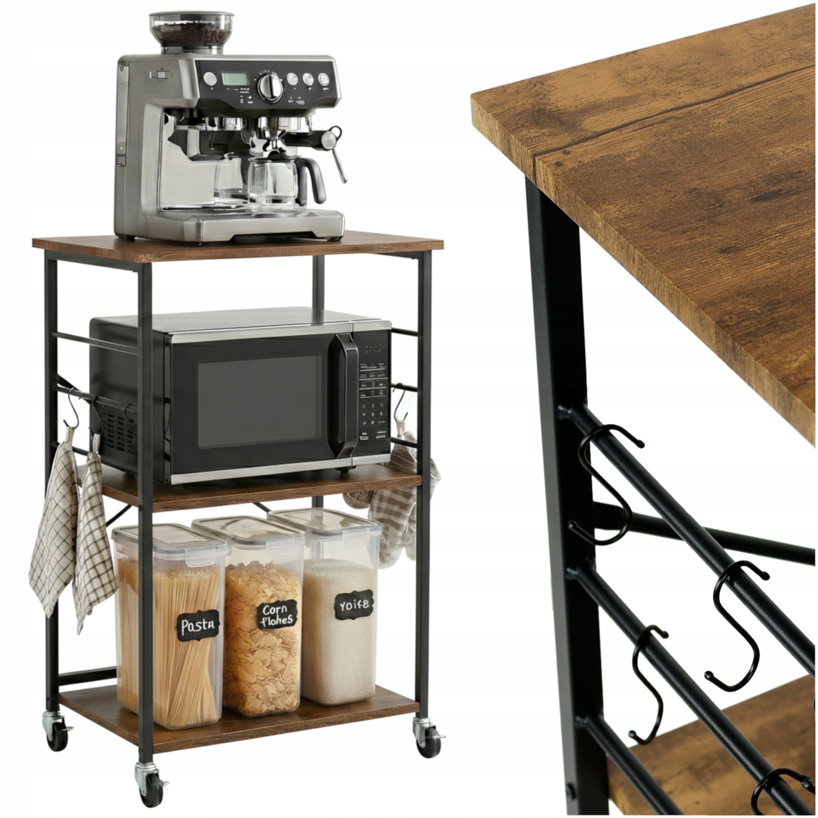 Stolik Na Kółkach Szafka Kuchenna Półka Regał Mobilny Loft Wózek