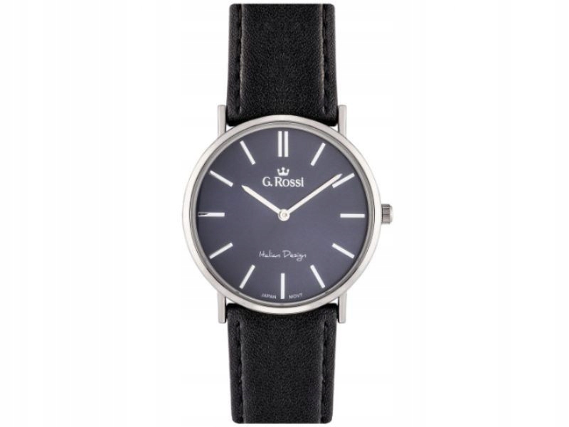 Hodinky pro muže na černém řemínku z přírodní kůže, granátové