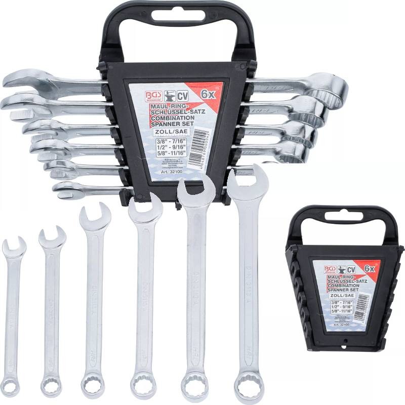 Zestaw kluczy płasko-oczkowych calowe 3/8'-11/16' 6 szt. BGS-Germany