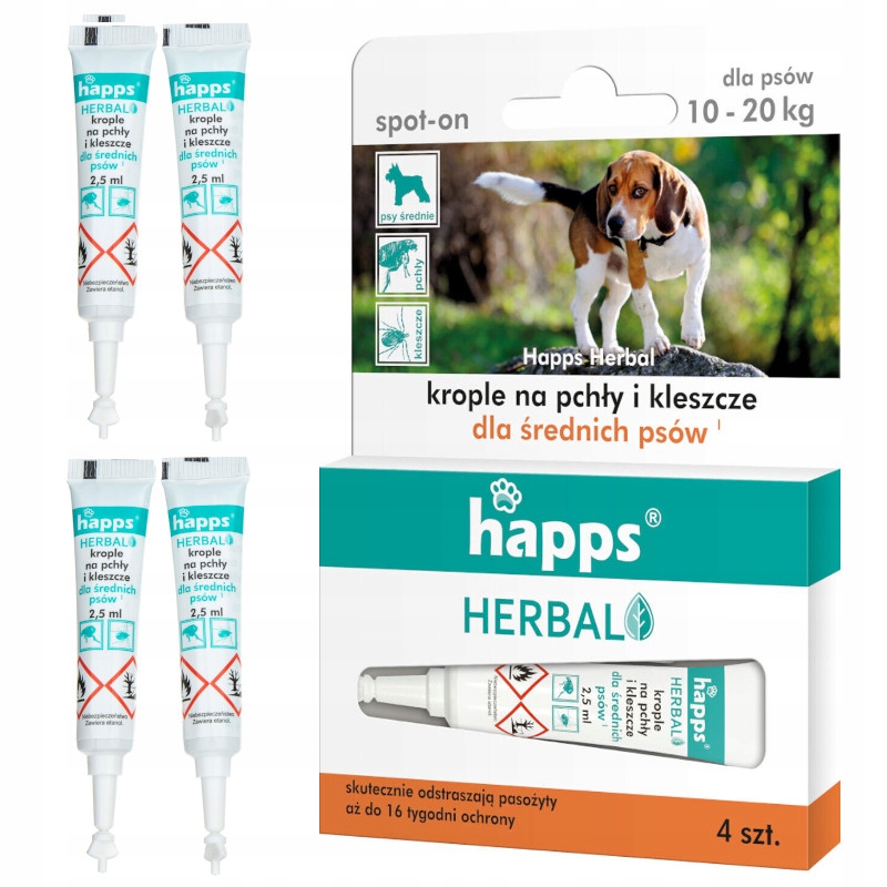

Happs Herbal 4x krople Pchły Kleszcze Pies 10-20kg