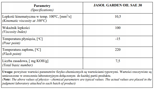 OLEJ DO KOSIARKI AGREGATU TRAKTORKA do B&S SAE30 1L JASOL Typ olej