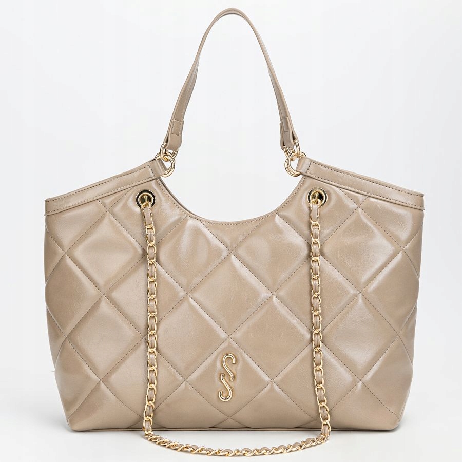 Taupe Kabelka Femestage Shopperka Prošívaná Dvěma Páry Úchytů