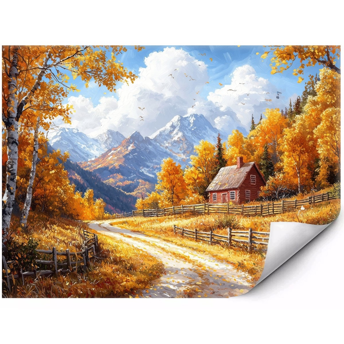 Samoprzylepna Fototapeta Jesienna chata górskie krajobrazy 300x210 cm