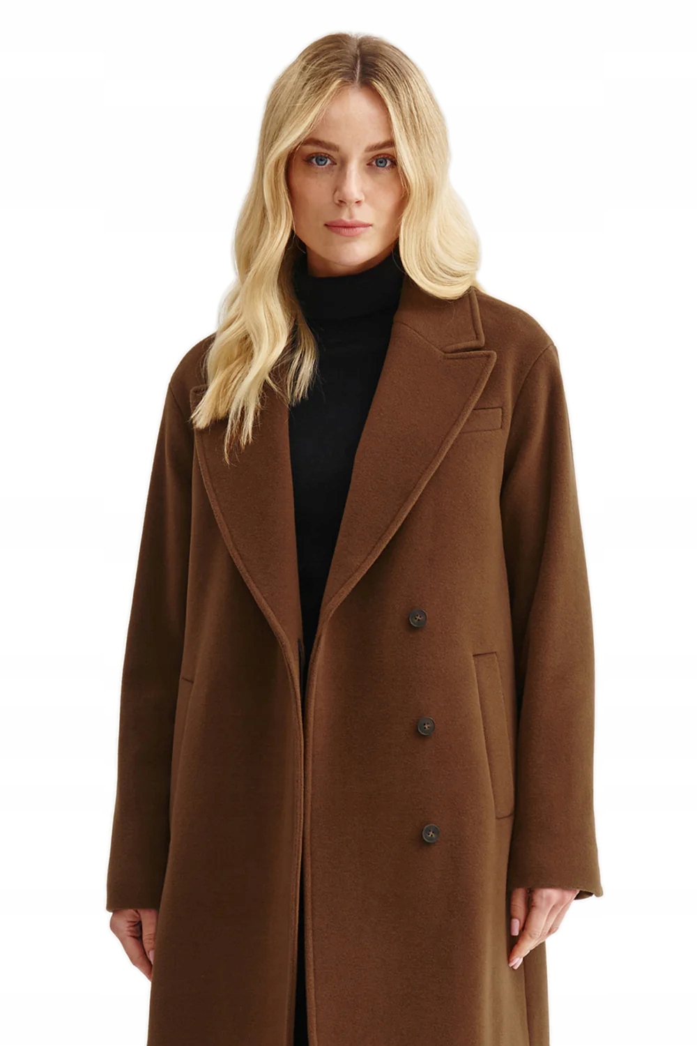 Volný Kabát Dlouhý Ke Kolenům Elegantní Vlněný Trenčkot Hnědý Janbor L