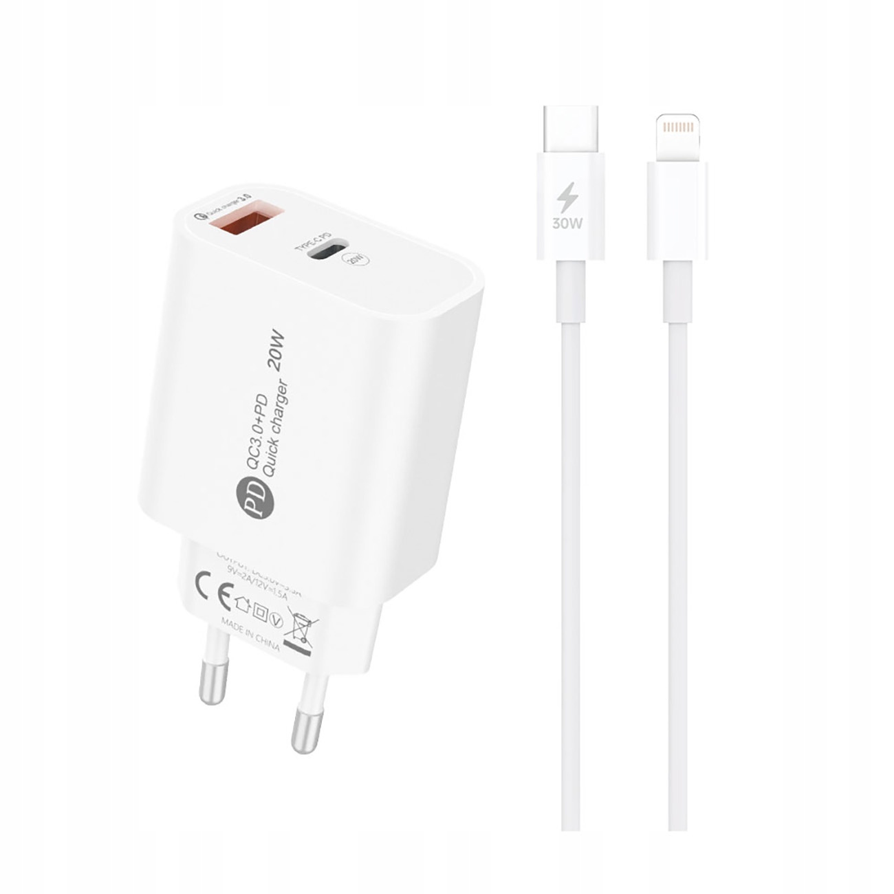 Ładowarka sieciowa A6MaxL 20W Usb- A Usb- C z kablem Usb- C Lightning 1m