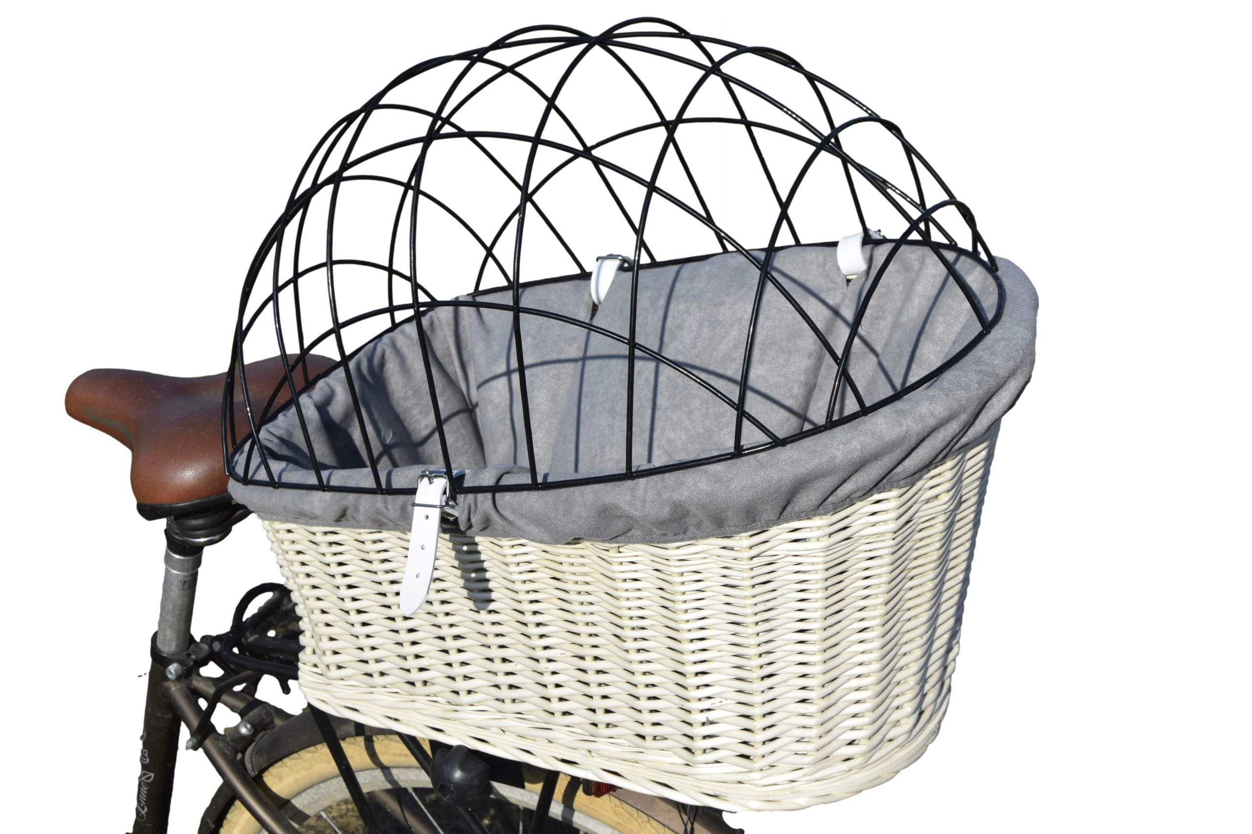 Koszyk z kratką dla psa na bagaż z obszyciem i poduszką Jasna Popiel MIX