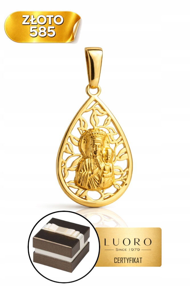 Zlatý Medailon 585 14K Matka Boží S Dítětem Ažurová Slza 2,5 CM