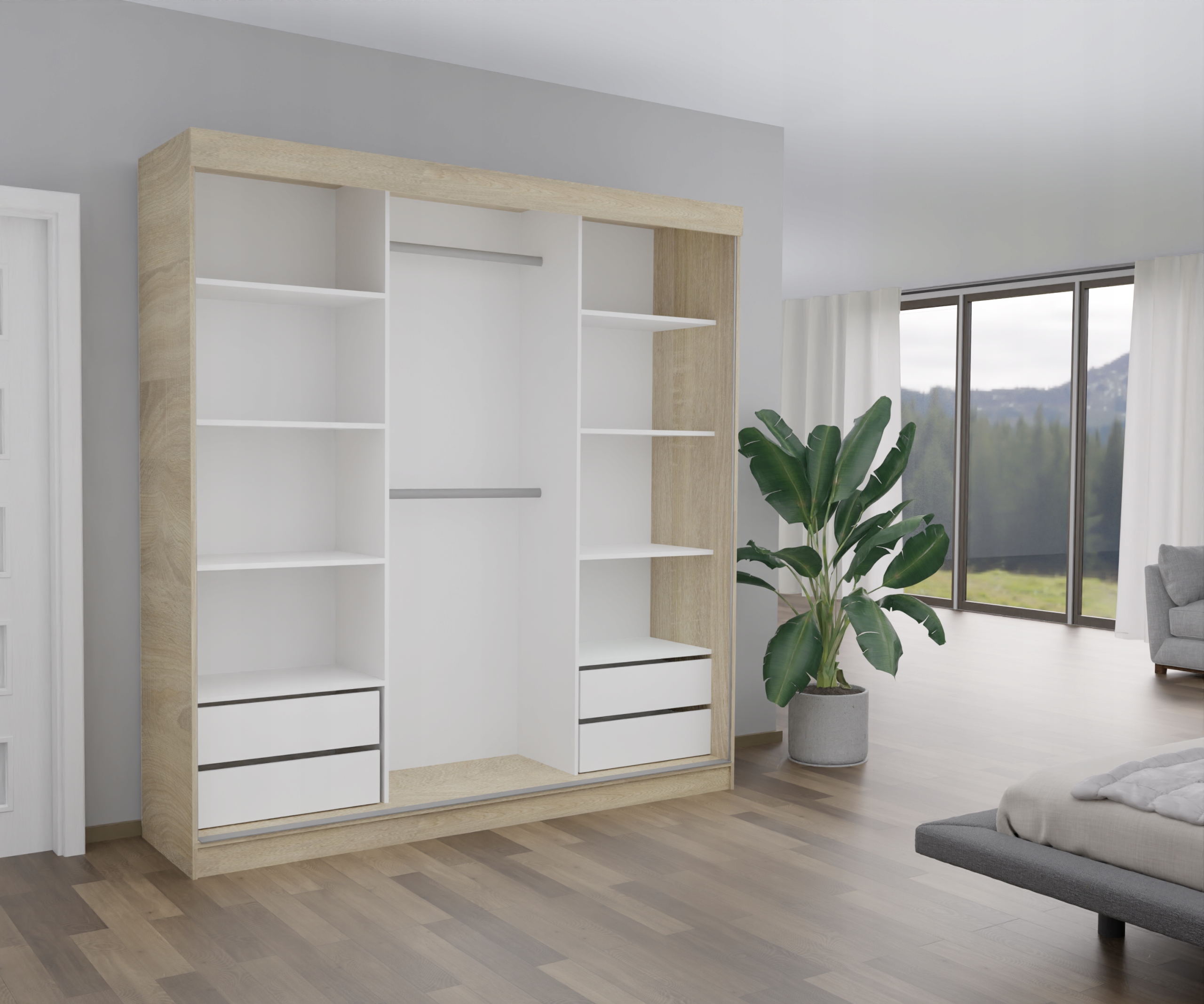 SZAFA 3D DENVER 200 CM SONOMA PRZESUWNA DO POKOJU Szerokość mebla 200 cm