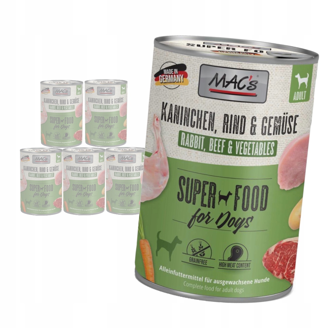 Levně MAC's Dog Bezobilné Vlhké Krmivo pro psy Králík Hovězí a zelenina 6x400g