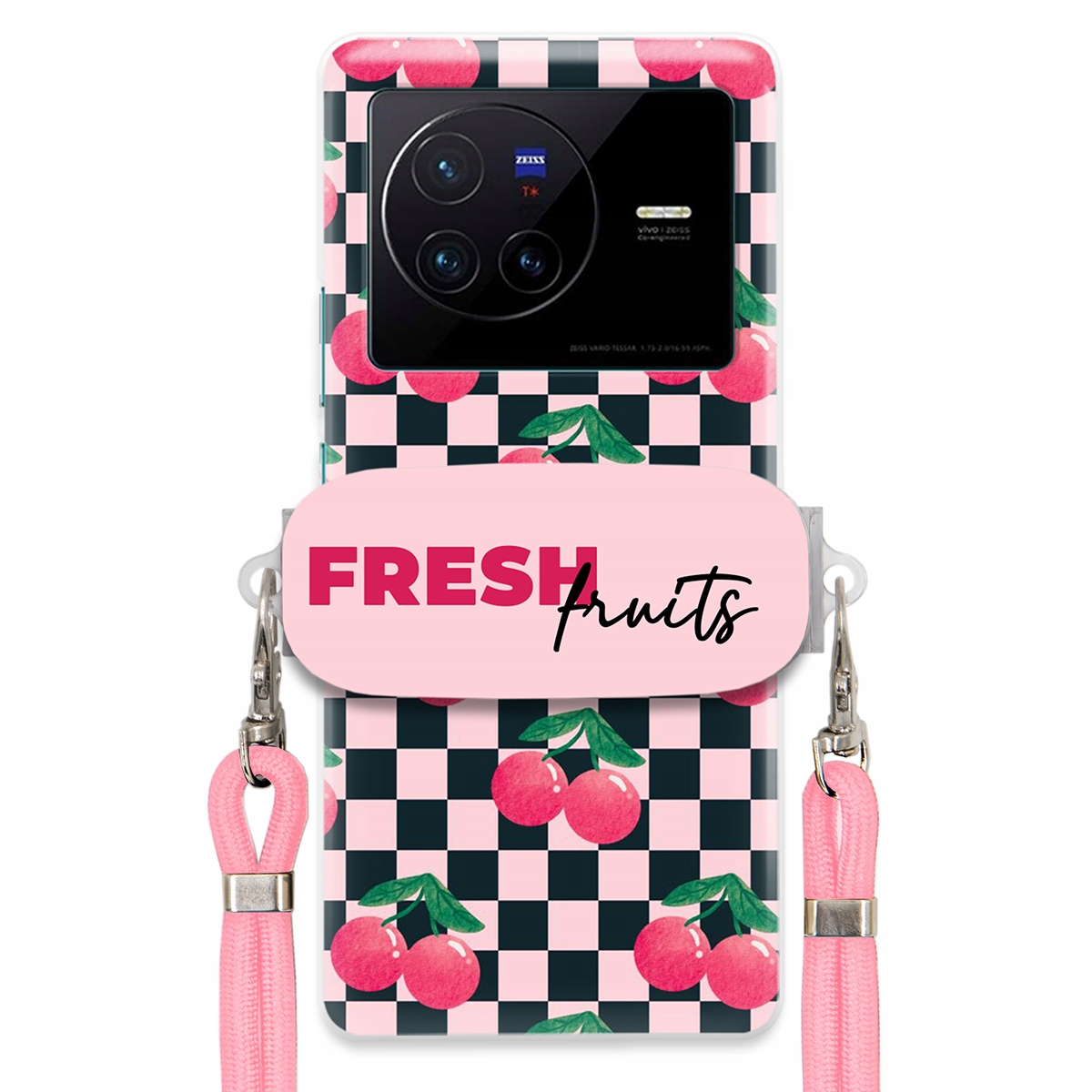 pouzdro na Vivo X80 Růžové vodítko Funkční rukojeť Fresh Fruits Šachovnice