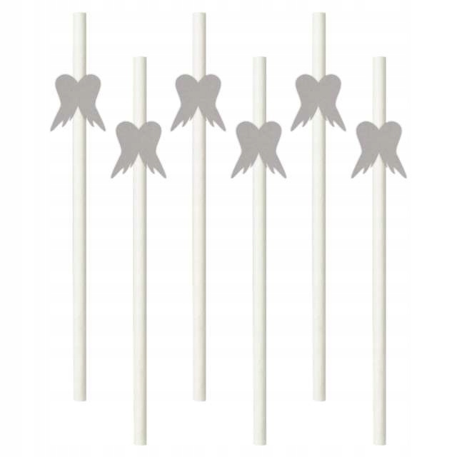 SŁOMKI papier BIAŁE srebrne SKRZYDŁA komunia X6