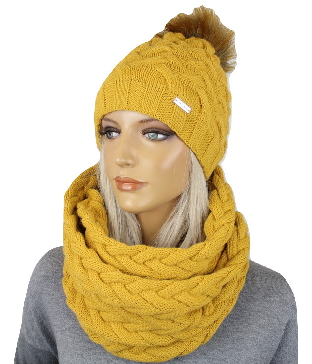 KOMPLET DAMSKI CZAPKA DAMSKA + KOMIN SZALIK CHUSTA