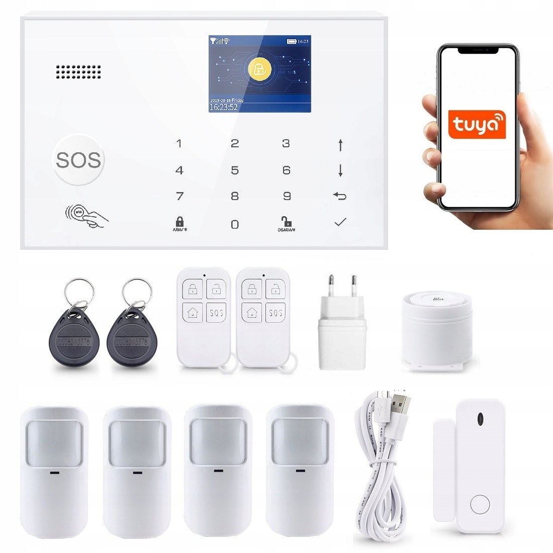 Bezdrôtový LCD Alarm 2.4" Gsm WiFi Tuya Smart V Poľštine 4xPIR