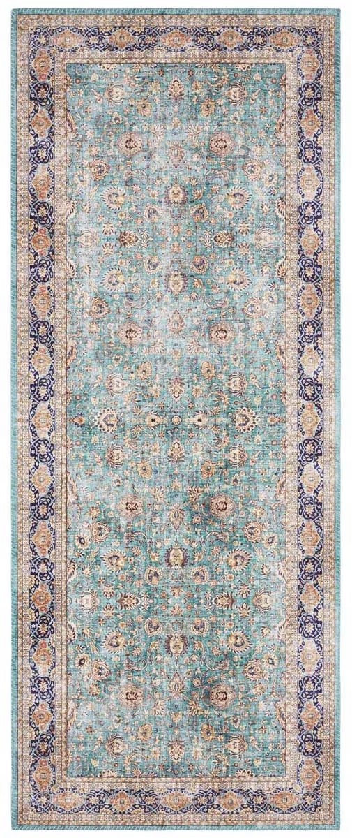 Behúň 80x200 na chodbu a predsieň, zelený, orientálny, plocho tkaný vzor