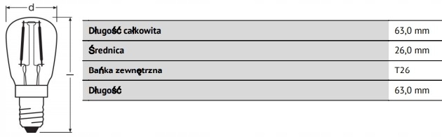 Żarówka LED E14 T26 filament T26 1,6W SZKŁO OSRAM Barwa światła biały ciepły