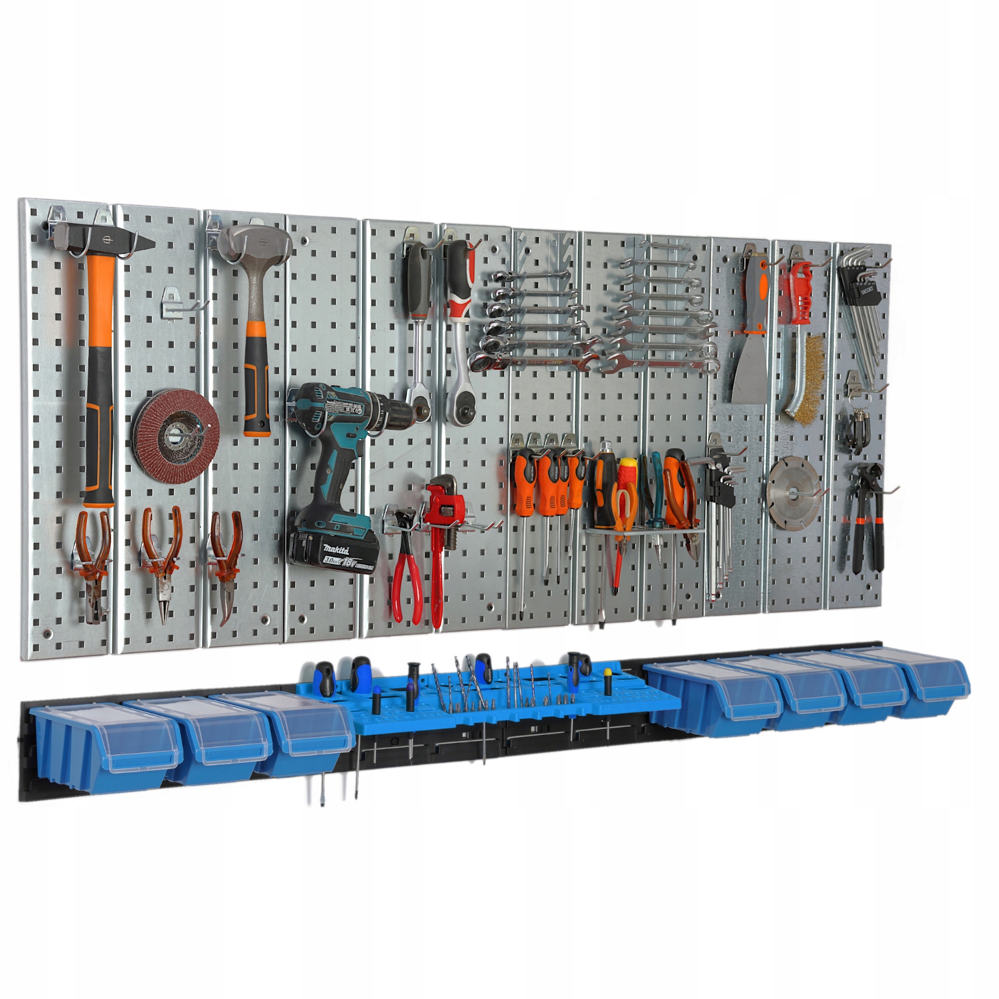Kovová tabuľa na náradie 1560 x 713 mm stena 7 podnos dielňa garáž