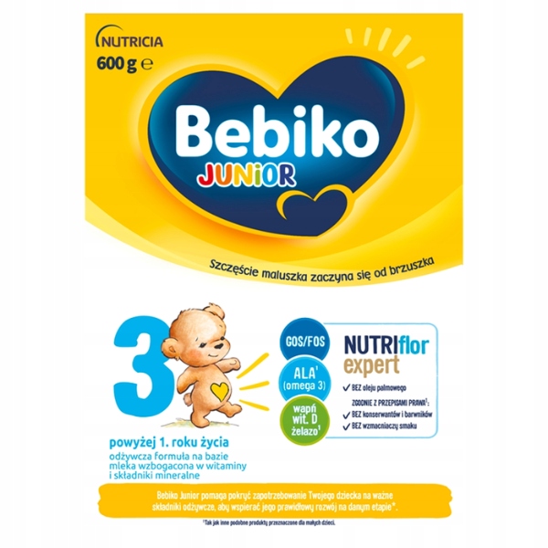Bebiko Junior 3 Odżywcza formuła pow 1r. 4x600g Stan opakowania oryginalne