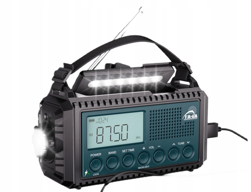 Wielofunkcyjne radio solarne Roxicosly z korbką latarką