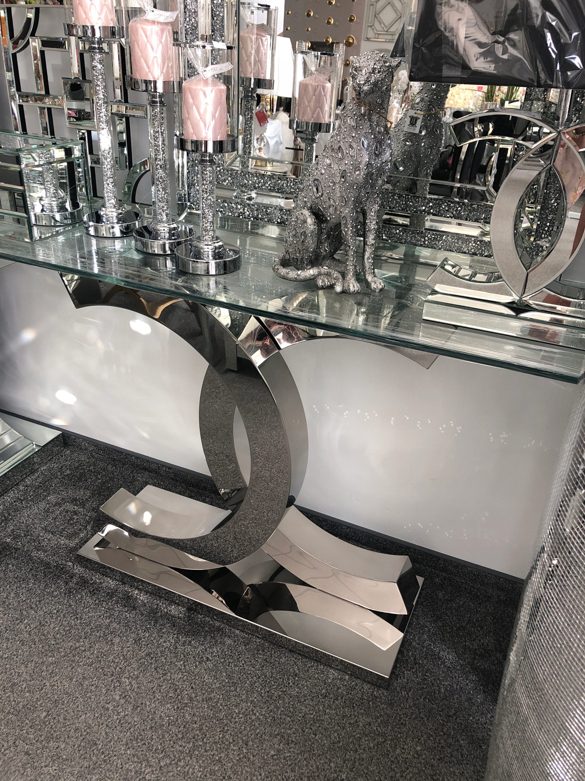 Konsola CC stal chromowana szkło glamour 140 Wysokość mebla 80 cm