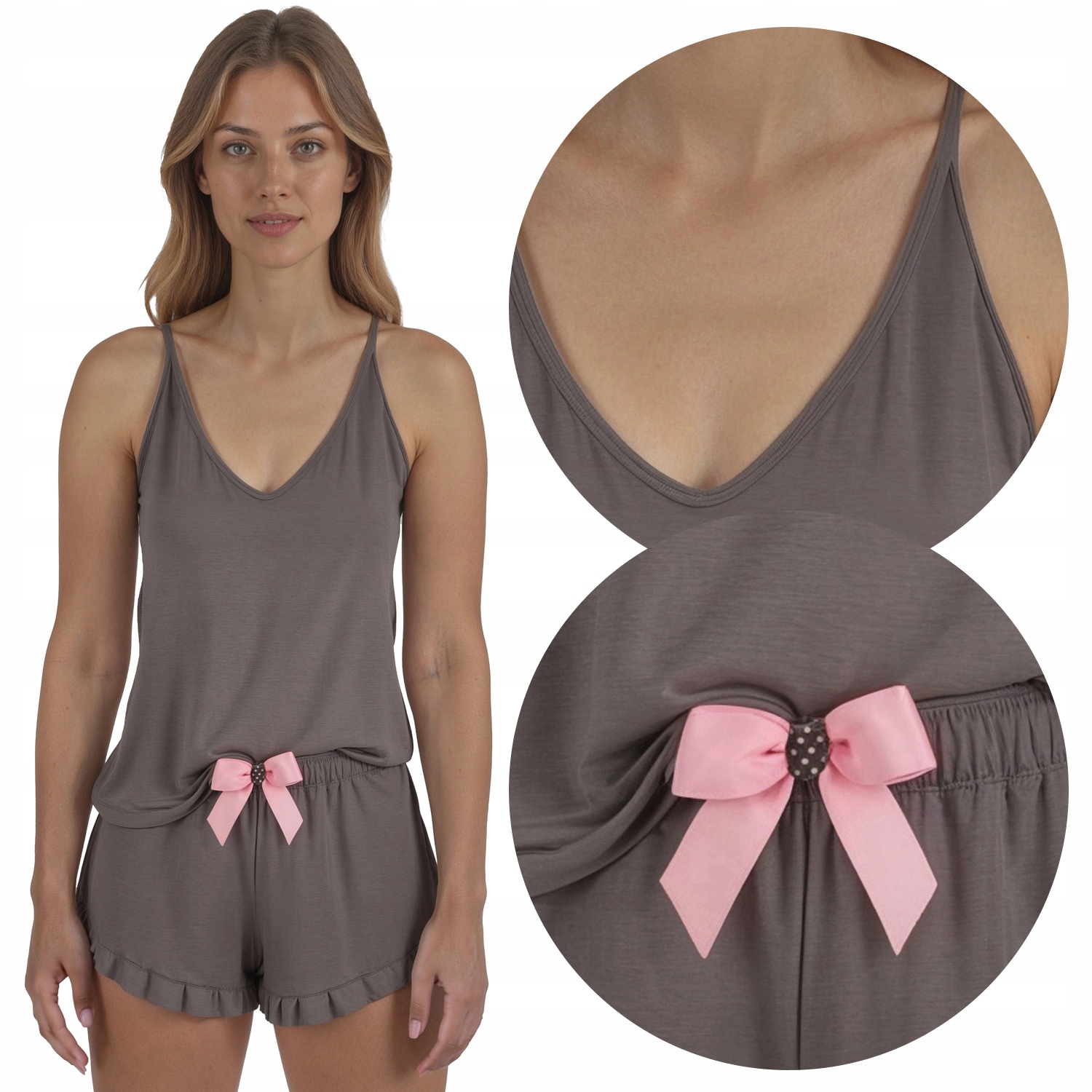 Vivisence 2044 szary wiskoza krótki komplet top szorty L Piżama