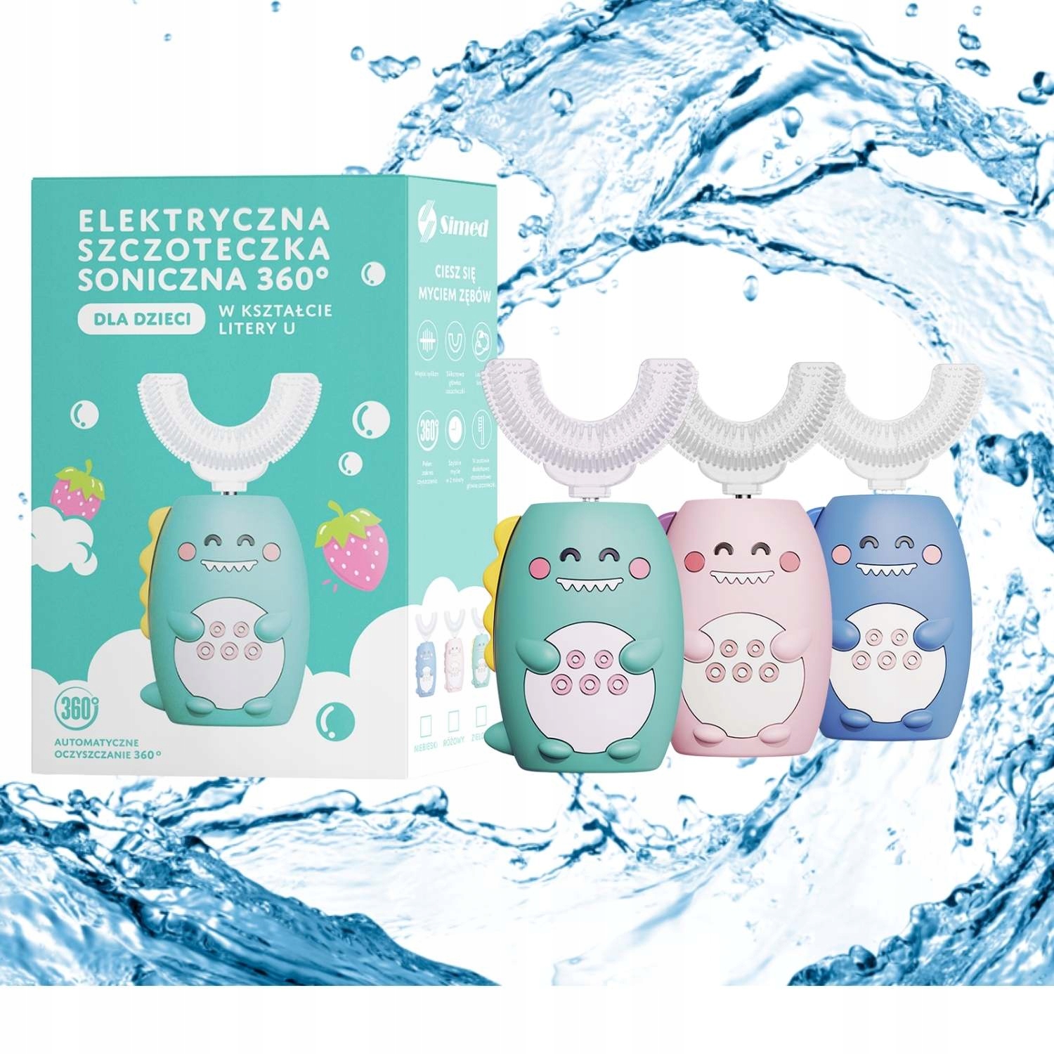 SZCZOTECZKA SONICZNA dla dziecka Dziecięca Szczotka 360 U-shape 2w1 RÓŻOWA Marka Simed