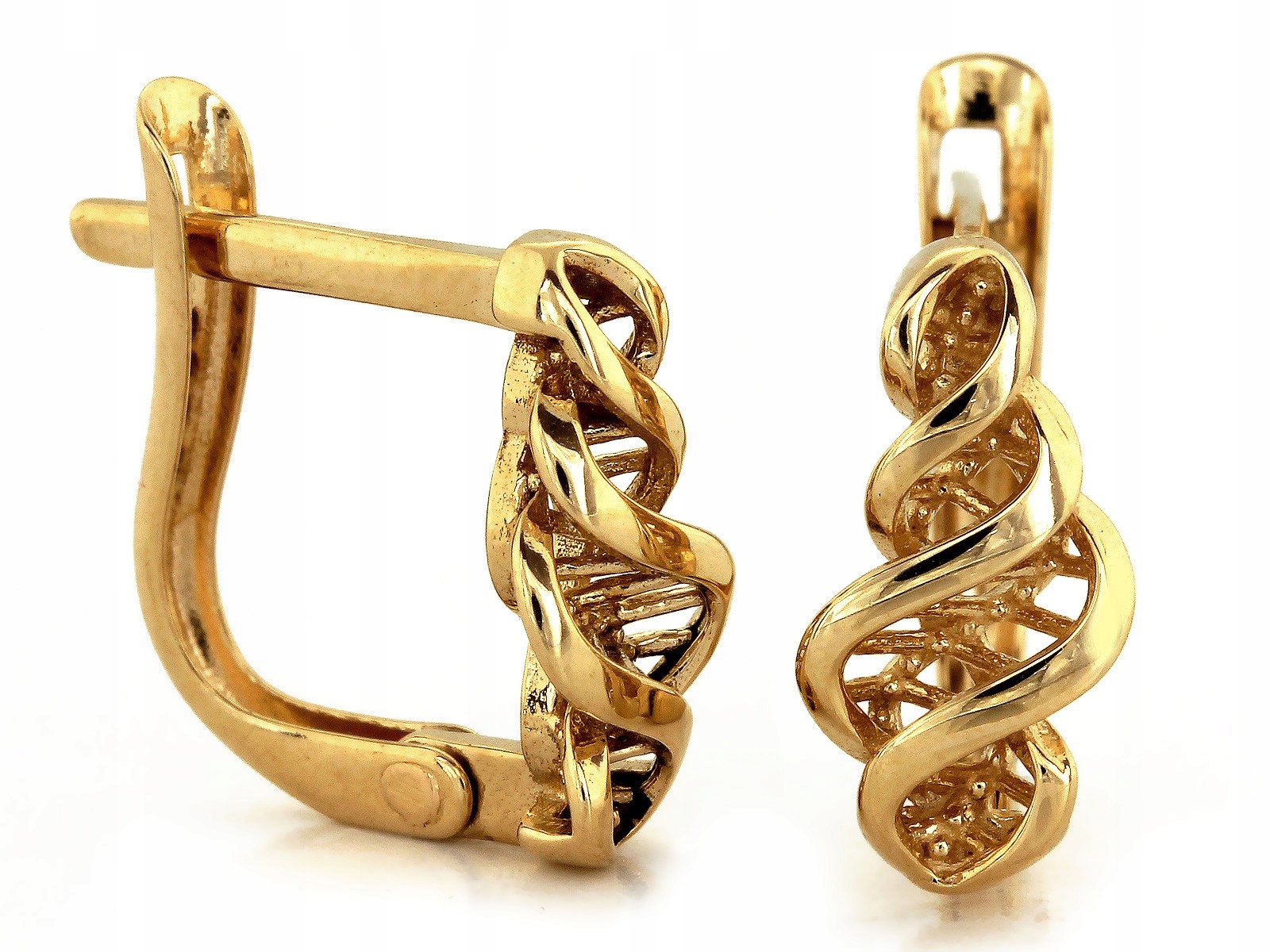Náušnice zlaté 585 zkroucené prostorové na anglické zapínání dárek 14k