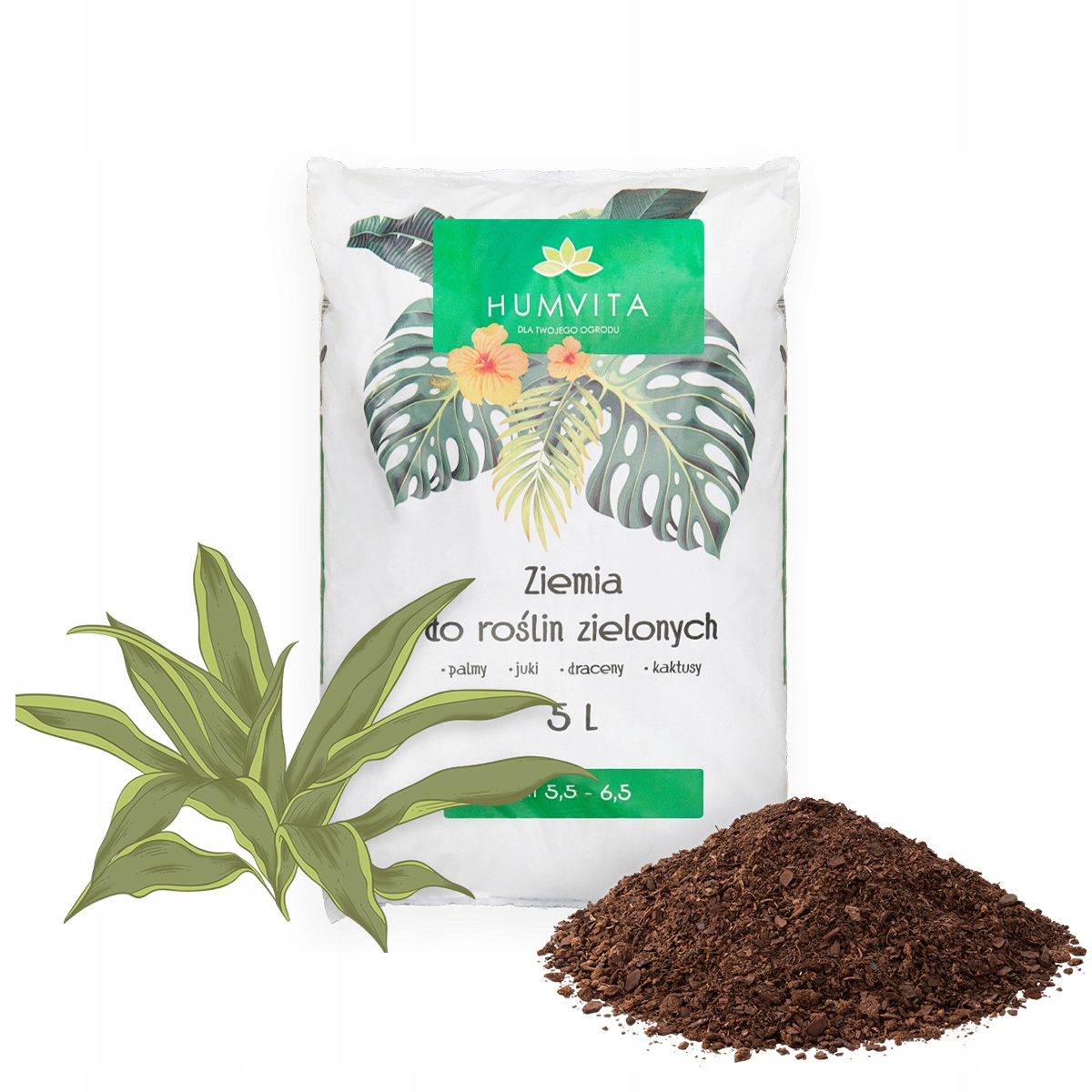 Ziemia DO ZIELONYCH ROŚLIN DOMOWYCH 5L do palma juka monstera kaktus