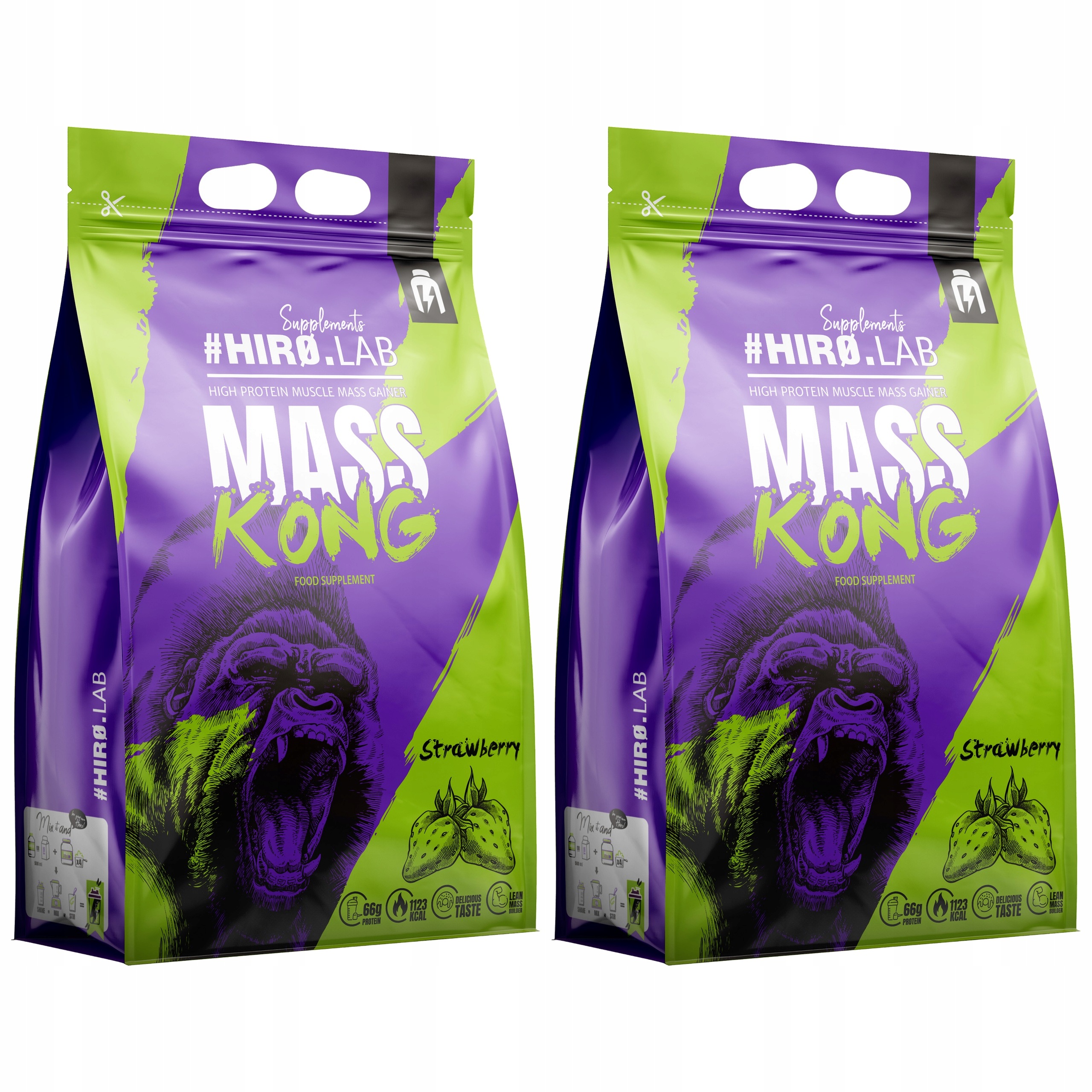 2x Gainer Mass Kong Doplněk Stravy Na Hmotnost Síla Whey Sacharidy