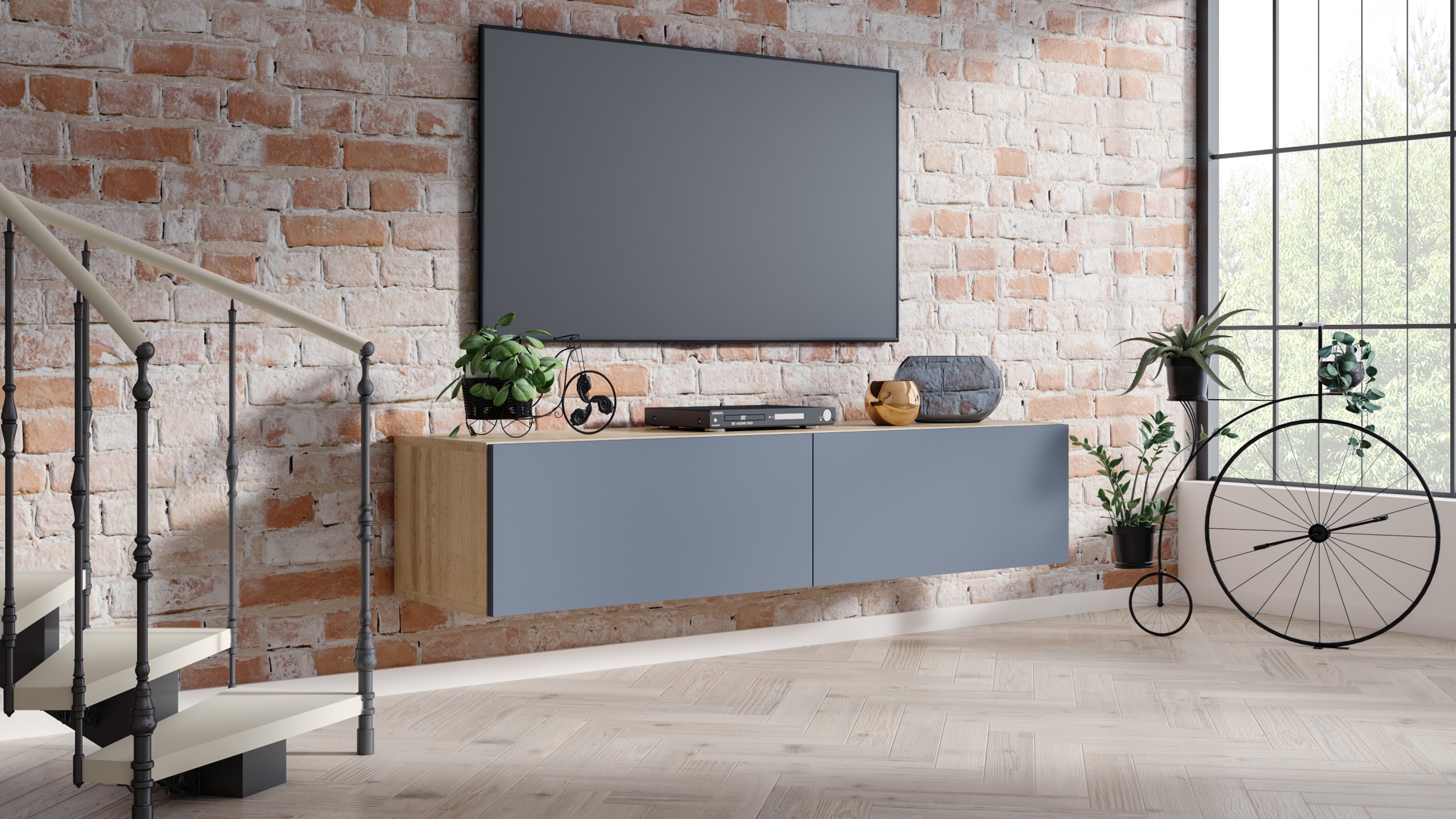 SZAFKA RTV VENEZIA 160 LOFT INDUSTRIAL Wysokość mebla 30 cm